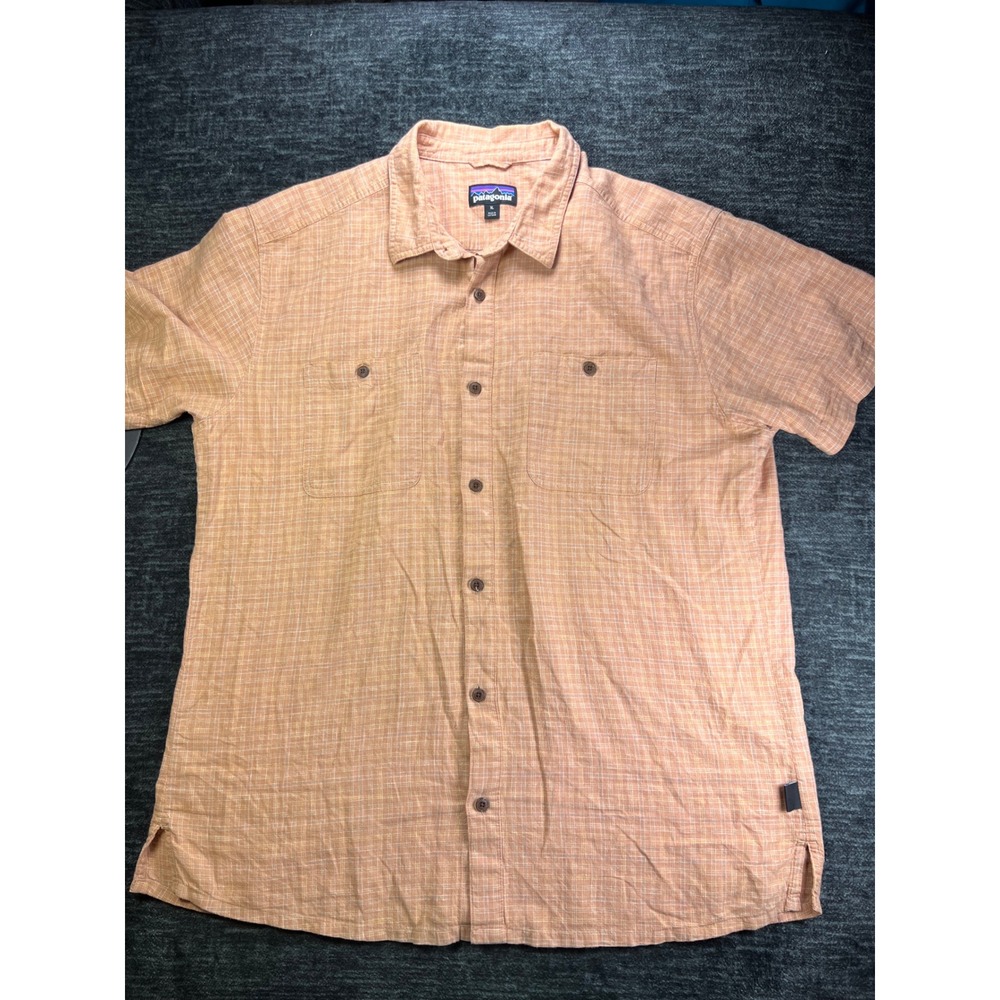 Patagonia Button Down Shirt Mens XL Orange Short Sleeve Crosshatch Pockets